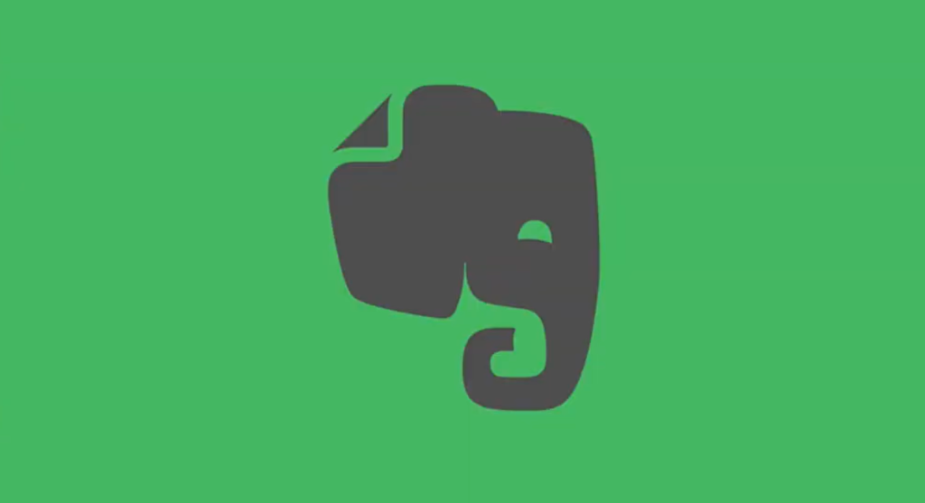 Evernote's logo with an elephant head silhouette on green.